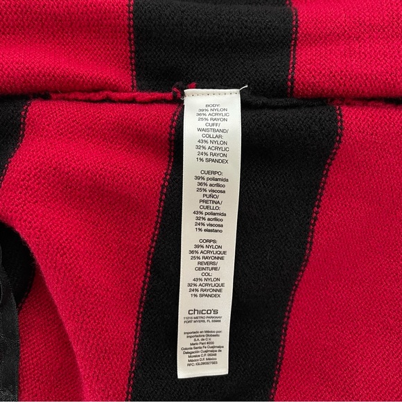 Chico's Cindy Hardware Detail Sweater Red Black Cold Shoulder Size Medium - Picture 12 of 14